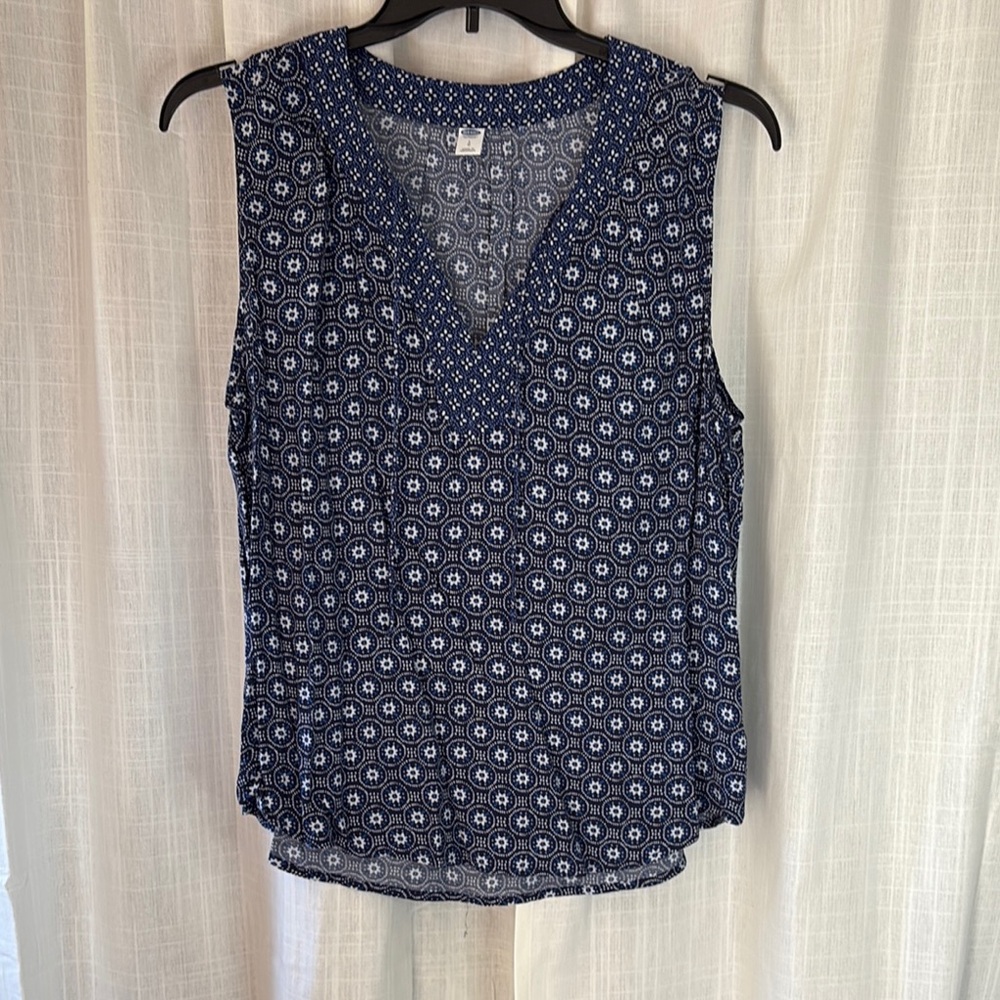 Old Navy Blue and White Blouse with V-Neck